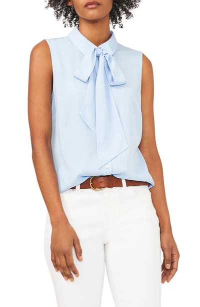 Cece Sleeveless Georgette Bow Blouse In Icy Blue