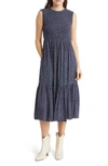 Treasure & Bond Smocked Sleeveless Midi Dress In Navy Blazer Paris Dot