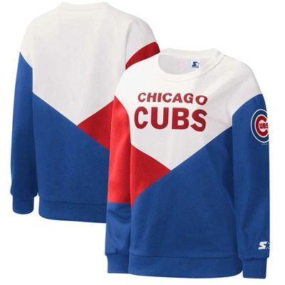 Starter Women's  White, Royal Chicago Cubs Shutout Pullover Sweatshirt In White,royal