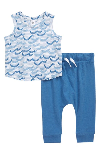 Nordstrom Babies' Print Tank & Joggers Set In White Waves- Blue