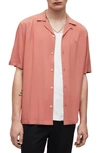 Allsaints Venice Relaxed Fit Short Sleeve Button-up Camp Shirt In Goji Pink
