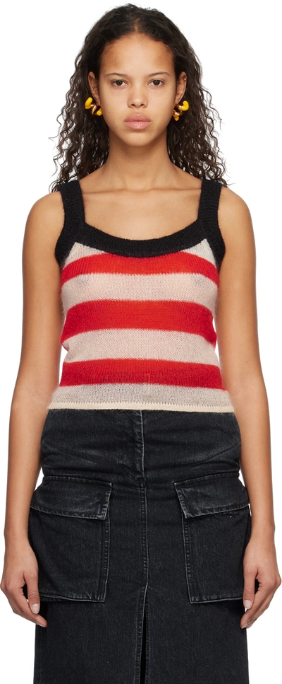 Sunnei Striped-knit Tank Top In 7469 Off White/ Sage