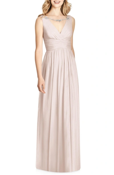 Jenny Packham Crystal Applique Chiffon A-line Gown In Blush