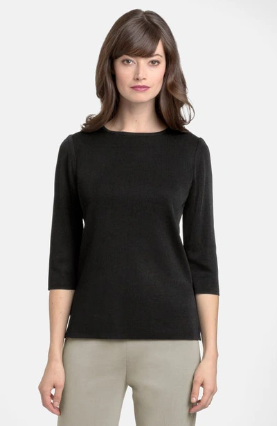 Ming Wang Three Quarter Sleeve Crewneck Knit Shell In Black