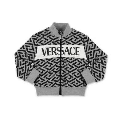 Versace Kids' Grey And Black Cotton Baby Boy  Sweatshirt In Whiteblack