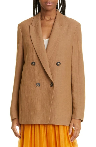 Vince Double-breasted Boyfriend Blazer In Tobacco