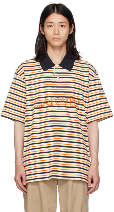 Lanvin Logo-embroidered Striped Polo Shirt In Orange