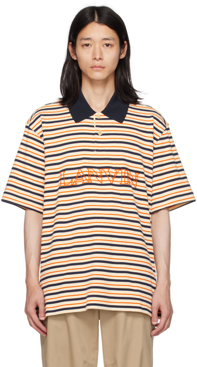 Lanvin Logo-embroidered Striped Polo Shirt In Multicolor