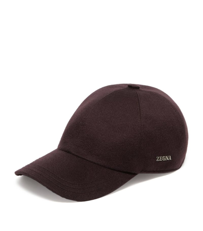 Zegna Logo-plaque Linen Baseball Cap In Medium Brown