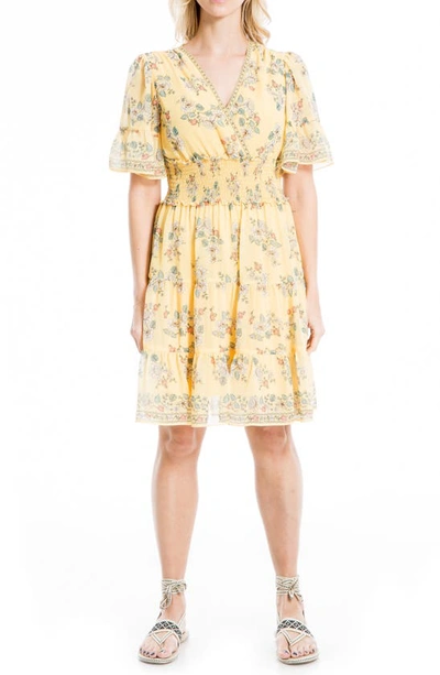 Max Studio Georgette Ditsy Floral Print Tiered Dress In Yellow Blooming Magnolia