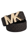 Michael Michael Kors Monogram Reversible Leather Belt In Brown