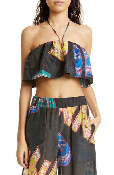 Ganni Sheer Voile Cropped Strap Top In Brown