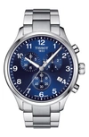 Tissot Men's Swiss Chronograph Chrono Xl Classic T-sport Stainless Steel Bracelet Watch 45mm In Blue/silver