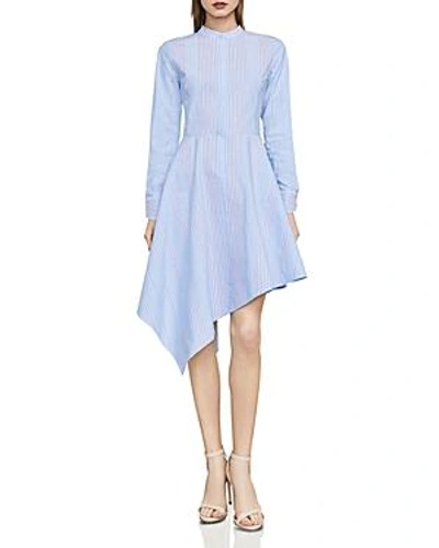 Bcbgmaxazria Rayanne Striped Asymmetric Shirt Dress In Oxford Blue