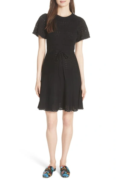 Kate Spade Flutter Sleeve A-line Knit Sweater Dress In Black
