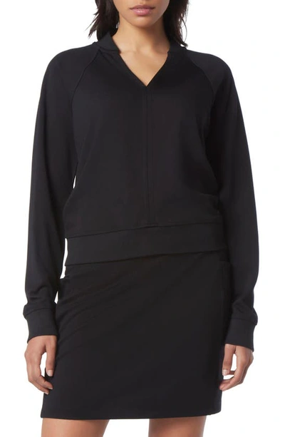 Andrew Marc V-neck Long Sleeve T-shirt In Black