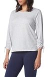 Andrew Marc Three-quarter Sleeve Cinched T-shirt In Vapor Heather