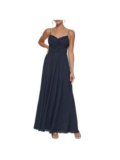 Dkny Womens Ruched-bodice Maxi Evening Dress In Blue