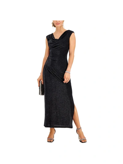Connected Apparel Womens Metallic Gathered Cocktail And Party Dress In Black