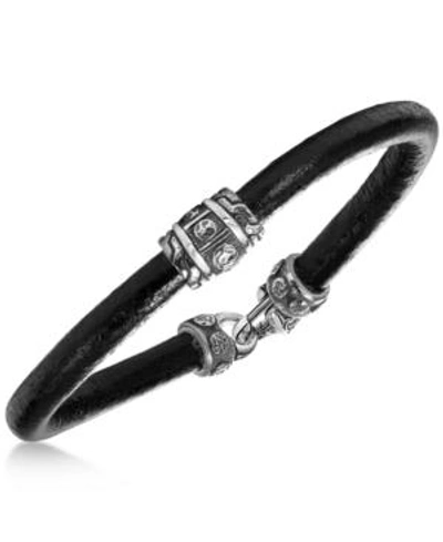 Scott Kay Men's Black Leather Bracelet With Sterling Silver Accents