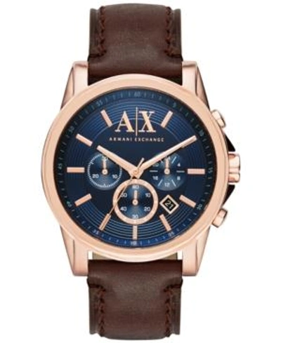 Armani Exchange Men's Chronograph Dark Brown Leather Strap Watch 45mm Ax2508
