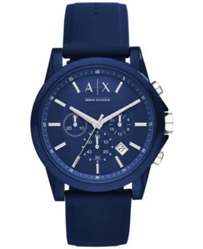 Armani Exchange Ax  Unisex Chronograph Blue Silicone Strap Watch 44mm Ax1327