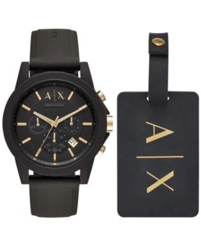 Armani Exchange Men's Chronograph Black Silicone Strap Watch 45mm Gift Set