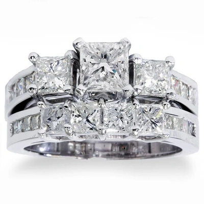 Pompeii3 3 1/2ct Princess Cut Diamond Engagement Ring Wedding Set 14k White Gold In Multi