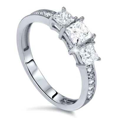 Pompeii3 1 1/2ct Three Stone Princess Cut Diamond Engagement Ring 14k White Gold In Multi