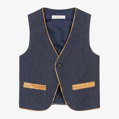 Alviero Martini Kids' Boys Blue Geo Map Trim Waistcoat