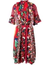 Sacai Floral Printed Panel Dress In Red