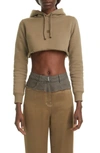 Givenchy Cropped Embroidered Cotton-jersey Hoodie In Dark Khaki Green