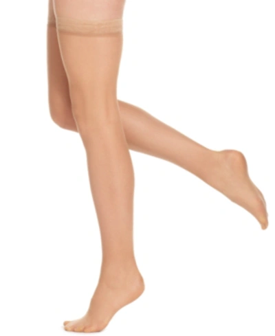 Hanes Silk Reflections Silky Sheer Lace Thigh Highs In Jet