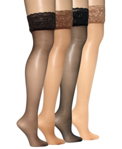 Hanes Silk Reflections Lace Top Thigh Highs Pantyhose In Jet