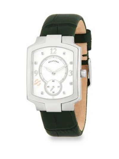 Philip Stein Classic Diamond And Leather Strap Watch In Black