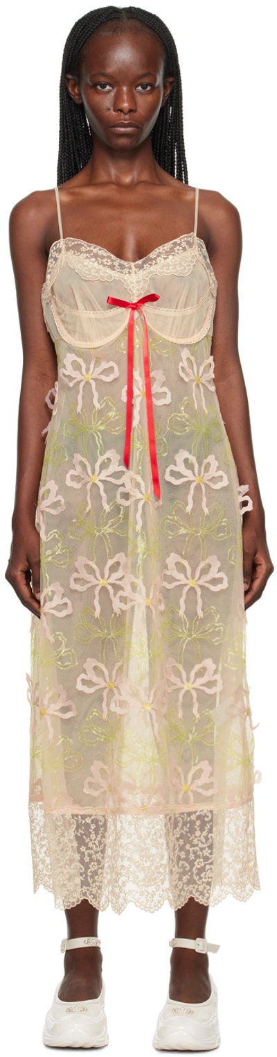 Simone Rocha Bow-detailed Sheer Slip Dress In Multi
