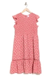 Melrose And Market Smocked Flutter Sleeve Midi Dress In Dusty Pink Mini Floral