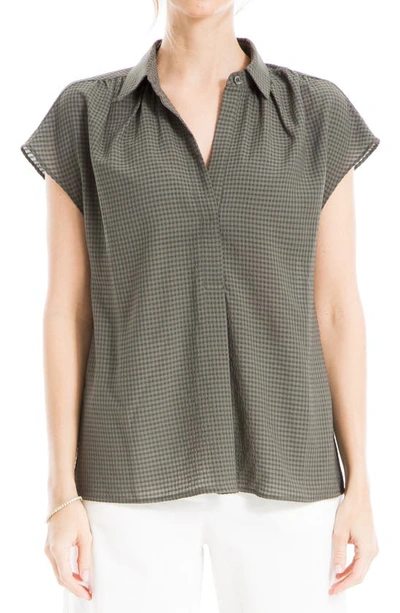 Max Studio Collared Textured Blouse In Army