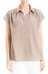 Max Studio Collared Textured Blouse In Mocha