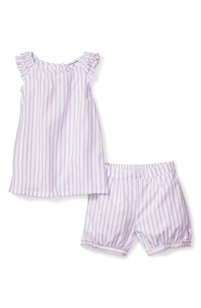 Petite Plume Girls' Lavender French Ticking Amelie Short Set - Baby, Little Kid, Big Kid In Purple