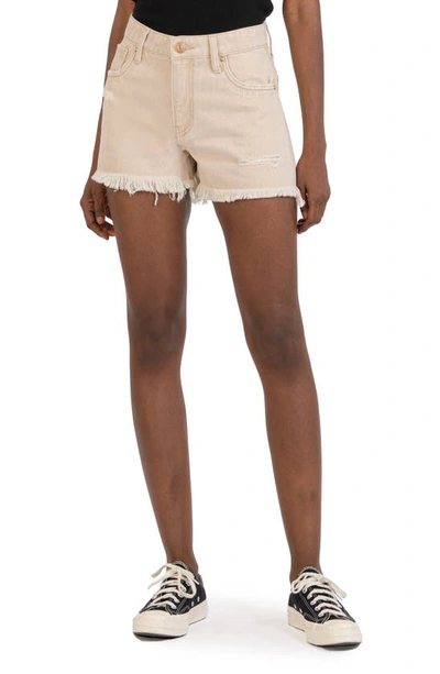 Kut From The Kloth Jane Frayed High Waist Denim Shorts In Tan