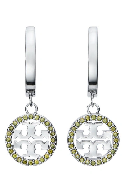 Tory Burch Women's Miller Silvertone & Crystal Logo Drop Earrings In Tory Silver / Olive