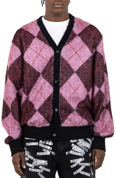 Pleasures Argyle Cardigan In Pink