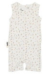 Maniere Babies' Floral Print Cotton Knit Romper In White/ Blue