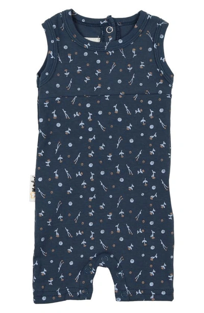 Maniere Babies' Floral Print Cotton Knit Romper In Blue