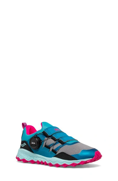 Saucony Kids' Peregrine 12 Boa® Water Repellent Trail Sneaker In Turq/ Pink
