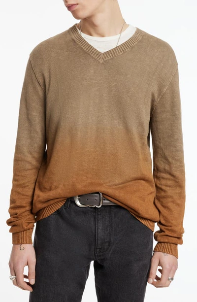 John Varvatos Kane Organic Cotton Slub Dip Dye Sweater In Sienna Brown