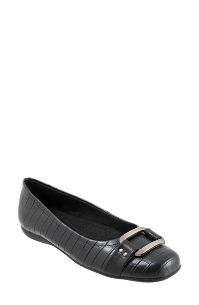 Trotters Sizzle Signature Flat In Black Croco