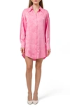 Wayf Floral Jacquard Long Sleeve Shirtdress In Bubblegum Pink