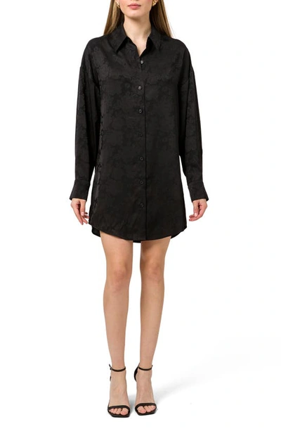 Wayf Floral Jacquard Long Sleeve Shirtdress In Black